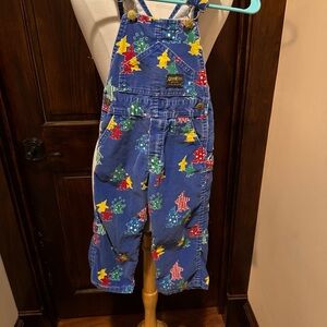 Vintage 80s OshKosh B'gosh Blue Overalls with Colorful Tree Print
